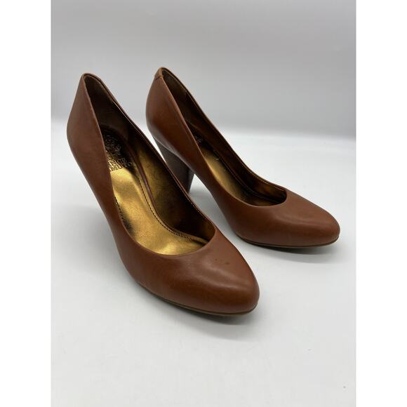 Vince Camuto Women's Saran Brown Pumps Size 7.5B Leather Cone Heels spotting - Picture 1 of 9